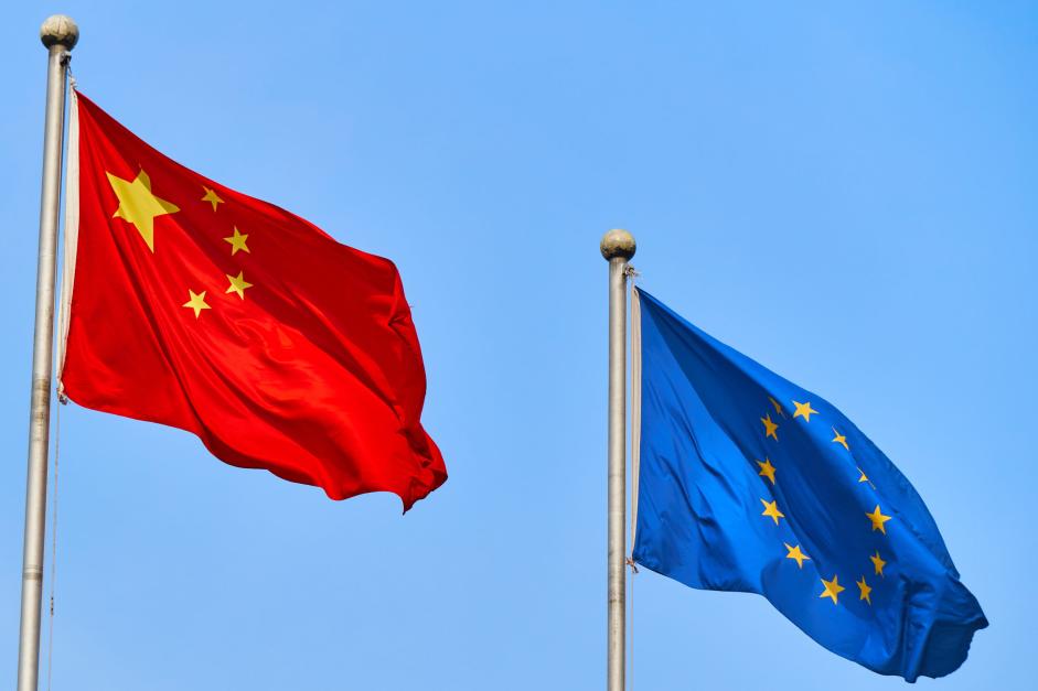 Chinese and EU flags