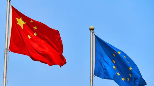 Chinese and EU flags