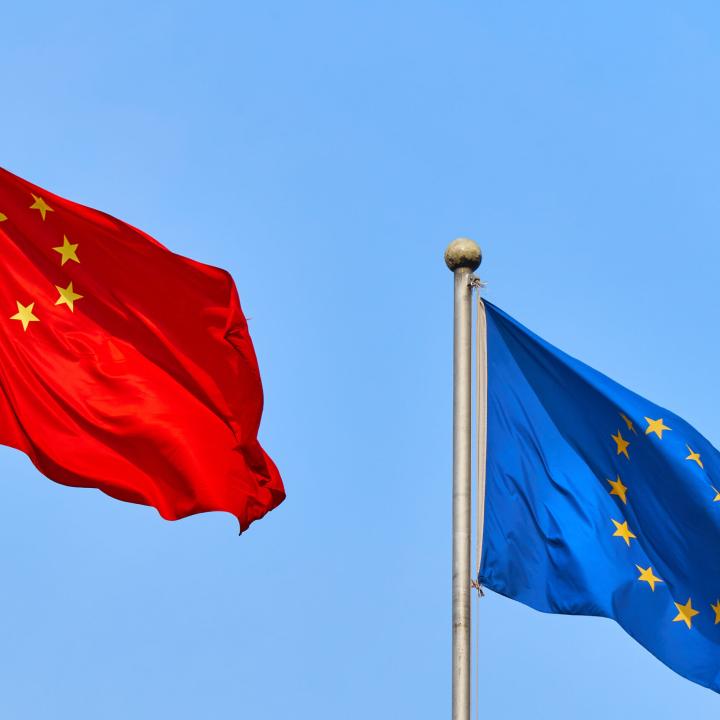 Chinese and EU flags